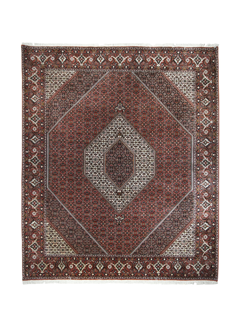 Persian Rug Bijar Handmade Area Traditional 8'3"x9'10" (8x10) Red Whites/Beige Geometric Herati Design #A29682
