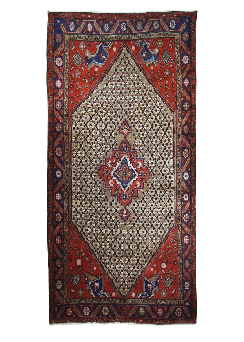 Persian Rug Nahavand Handmade Area Tribal 4'9"x9'11" (5x10) Whites/Beige Blue Red Geometric Design #A29700