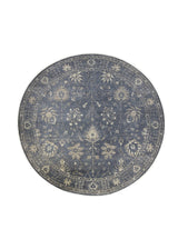 Oriental Rug Indian Handmade Round Transitional 8'0"x8'0" (8x8) Gray Blue Floral Oushak Design #A29716
