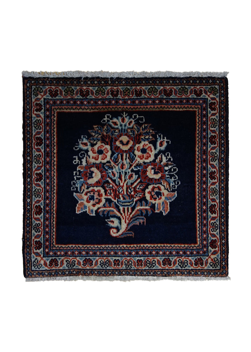 Persian Rug Sarouk Handmade Square Traditional 1'8"x1'8" (2x2) Blue Floral Design #A29753