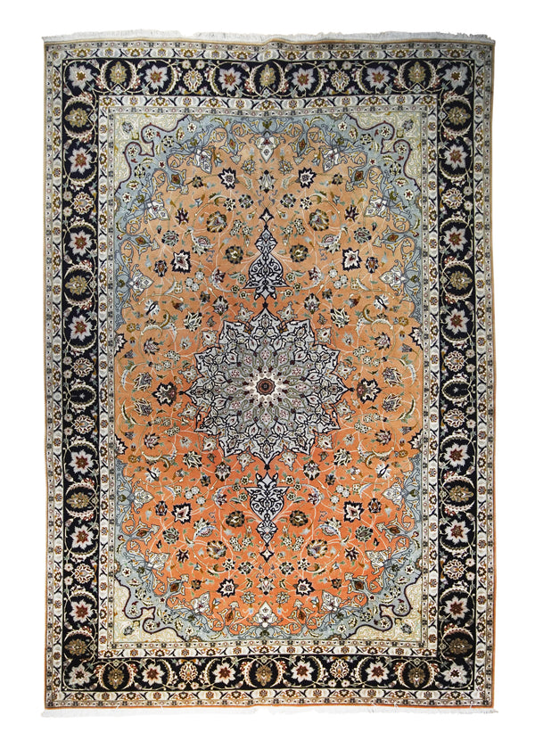 Persian Rug Tabriz Handmade Area Traditional 6'7"x9'11" (7x10) Orange Blue Naghsh Floral Design #A29793