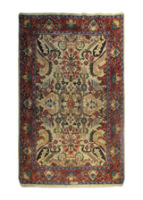 Oriental Rug Turkish Handmade Area Transitional Tribal 4'3"x5'11" (4x6) Whites/Beige Red Mahal Geometric Design #A29794