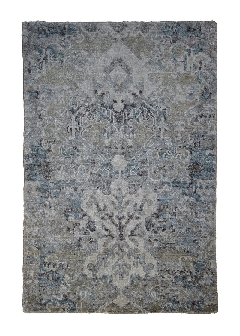 Oriental Rug Indian Handmade Area Modern Neutral 2'0"x3'0" (2x3) Brown Blue Geometric Design #A29799