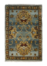 Oriental Rug Indian Handmade Area Transitional 2'0"x3'0" (2x3) Blue Yellow/Gold Floral Oushak Design #A29804
