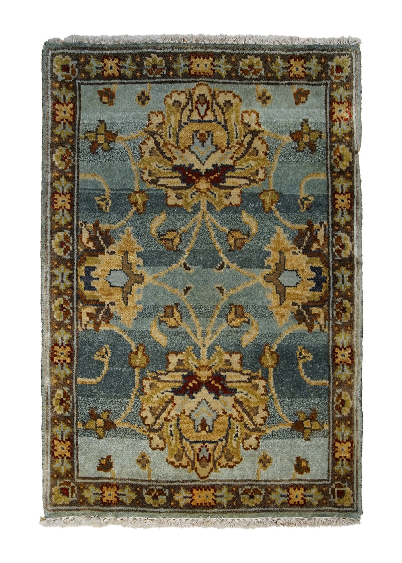 Oriental Rug Indian Handmade Area Transitional 2'0"x3'0" (2x3) Blue Yellow/Gold Floral Oushak Design #A29804