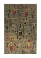 Oriental Rug Pakistani Handmade Area Transitional Tribal 4'1"x5'9" (4x6) Gray Lori Tree of Life Gabbeh Design #A29828