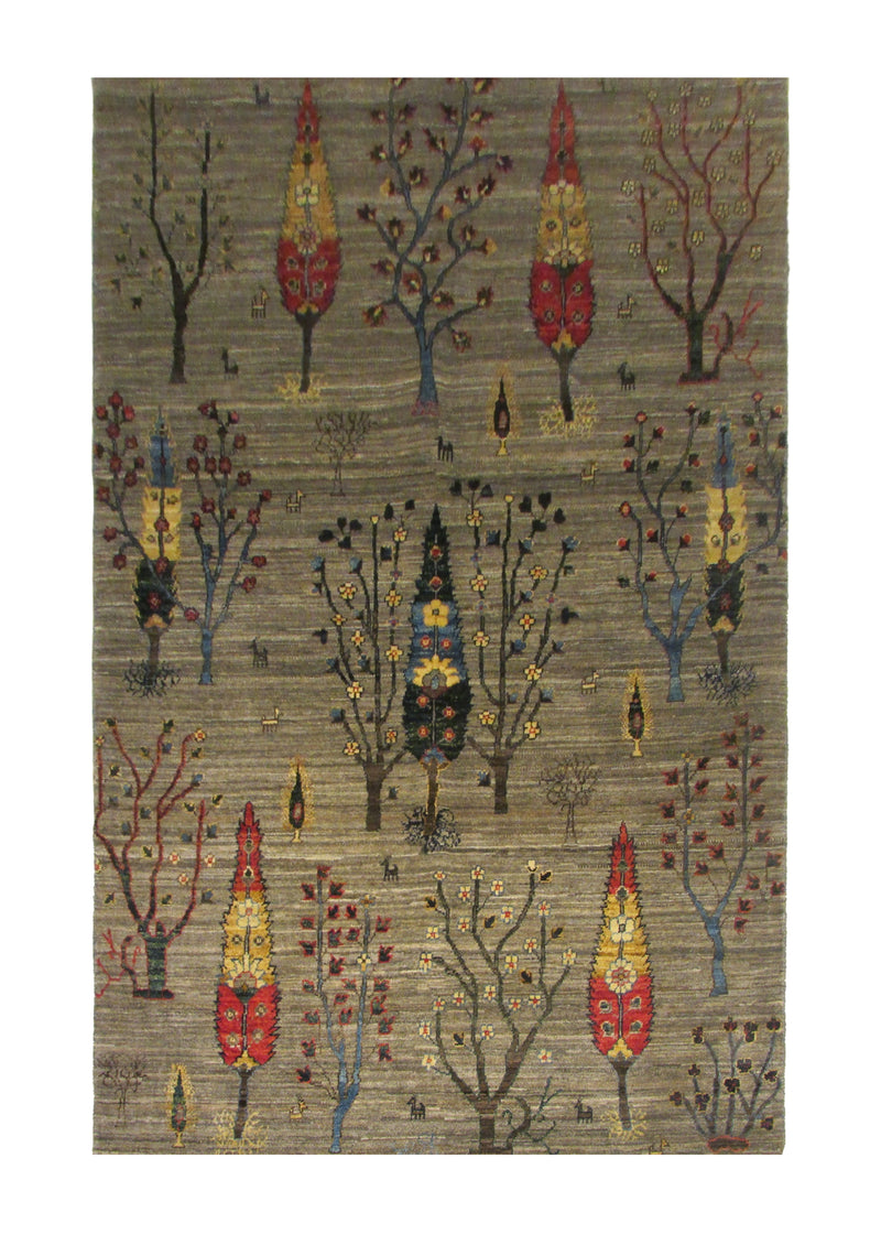 Oriental Rug Pakistani Handmade Area Transitional Tribal 4'1"x5'9" (4x6) Gray Lori Tree of Life Gabbeh Design #A29828