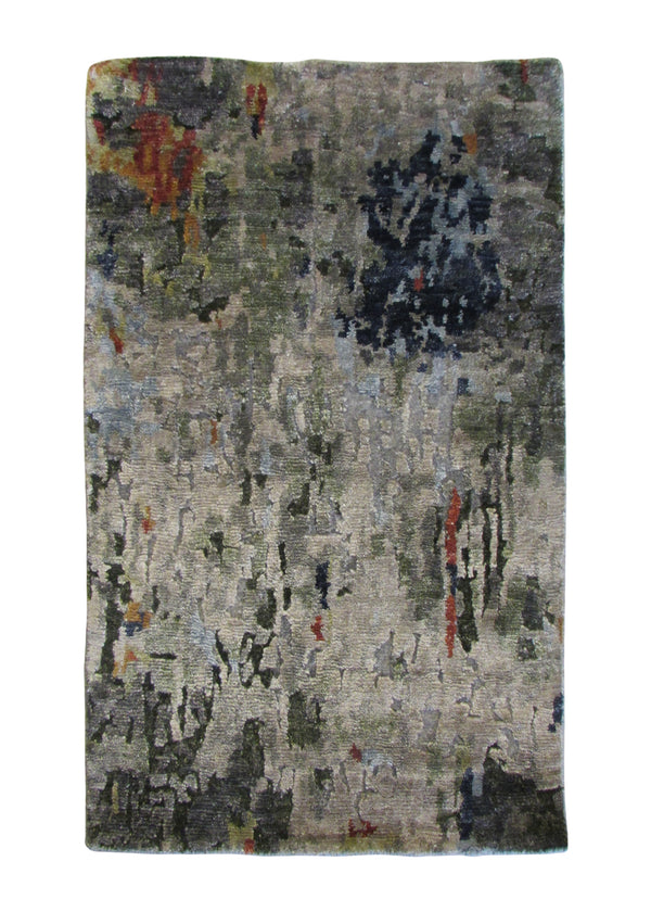 Oriental Rug Indian Handmade Area Modern 2'0"x3'0" (2x3) Multi-color Gray Splatter Abstract Design #A29852