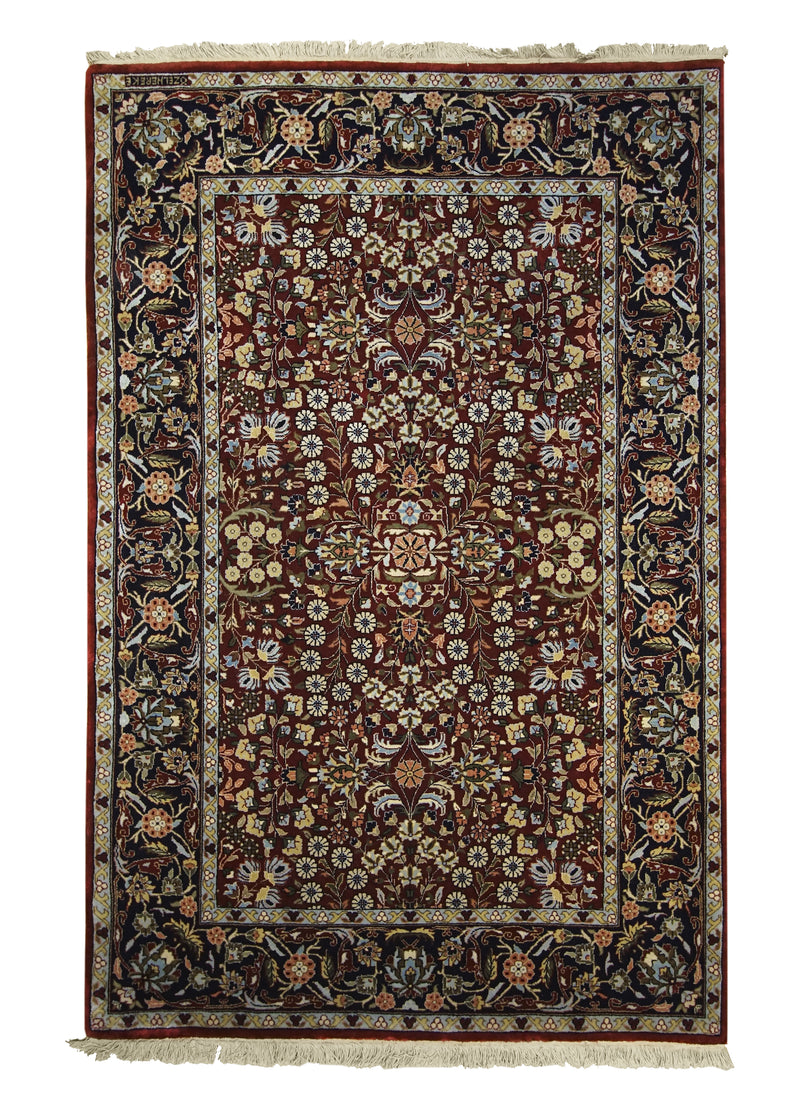 Oriental Rug Turkish Handmade Area Traditional 4'0"x6'1" (4x6) Red Blue Floral Design #A29859