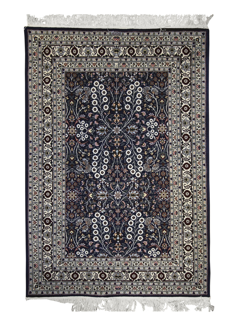 Oriental Rug Turkish Handmade Area Traditional 4'0"x6'0" (4x6) Blue Whites/Beige Floral Design #A29866