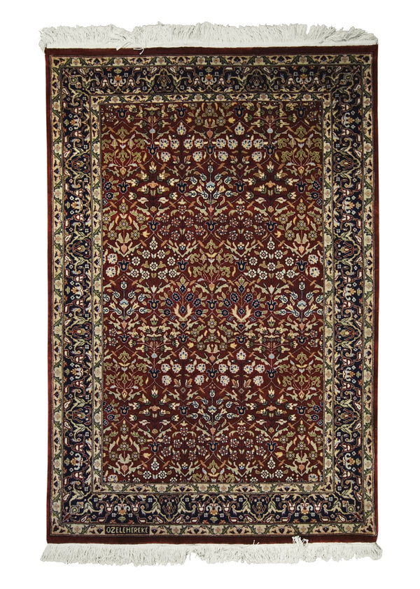 Oriental Rug Turkish Handmade Area Traditional 4'2"x6'1" (4x6) Red Blue Floral Design #A29867