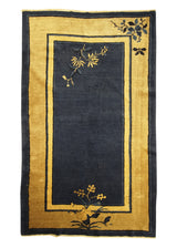 Oriental Rug Chinese Handmade Area Traditional Antique 4'0"x6'7" (4x7) Blue Yellow/Gold Peking Floral Design #A29876