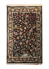 Persian Rug Qum Handmade Area Traditional 3'2"x4'10" (3x5) Black Green Tree of Life Design #A29886