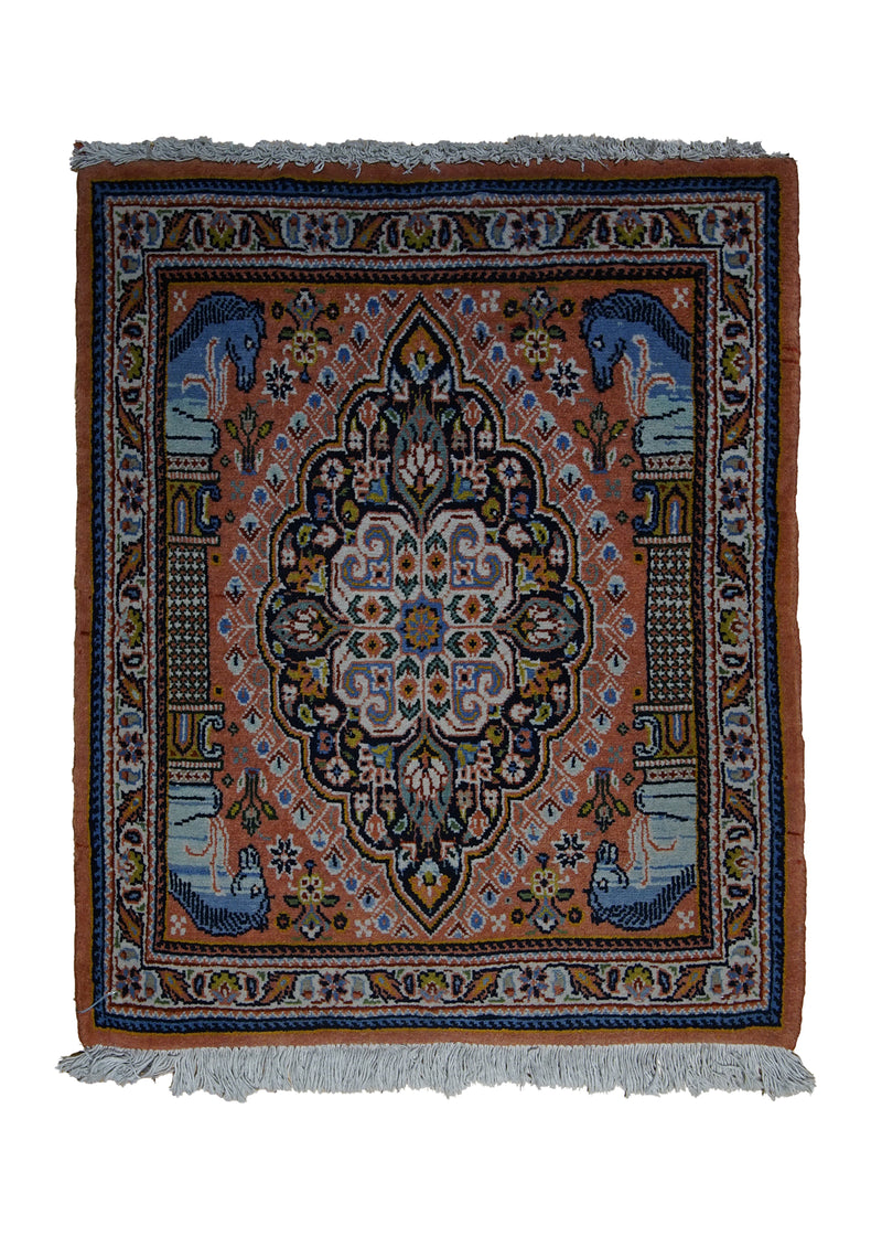 Persian Rug Ghashghaei Handmade Area Tribal 2'0"x2'5" (2x2) Red Blue Pictorial Design #A29901