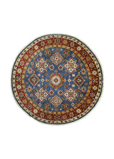 Oriental Rug Pakistani Handmade Round Transitional Tribal 5'5"x5'5" (5x5) Blue Red Kazak Geometric Design #A29918