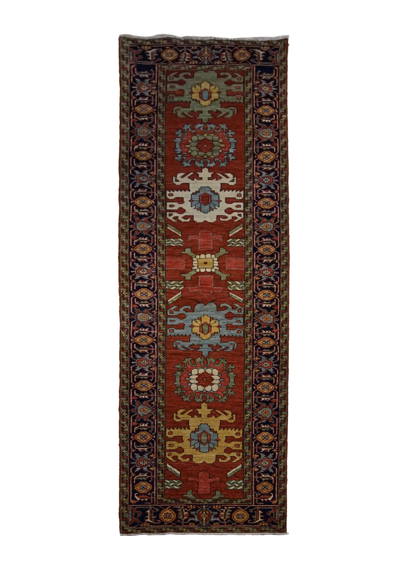 Oriental Rug Pakistani Handmade Runner Transitional Tribal 2'8"x10'5" (3x10) Red Serapi Geometric Design #A29930