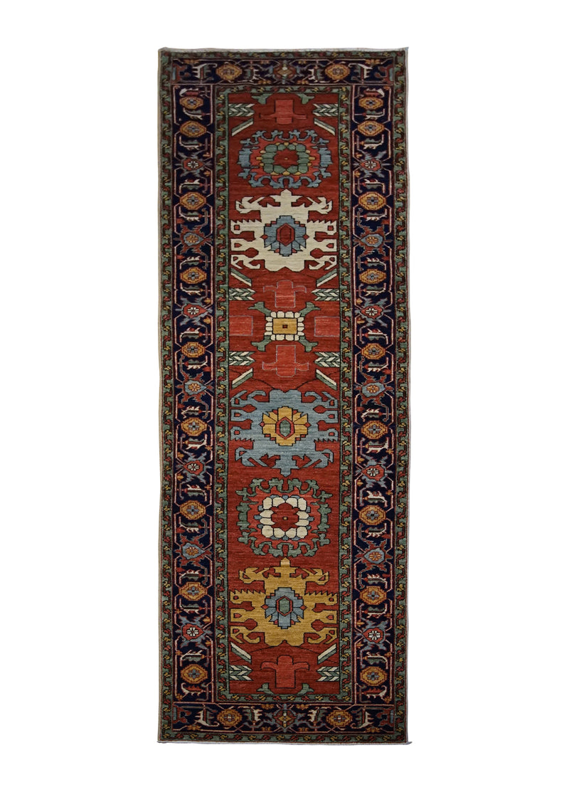 Oriental Rug Pakistani Handmade Runner Transitional Tribal 2'9"x10'4" (3x10) Red Serapi Geometric Design #A29945