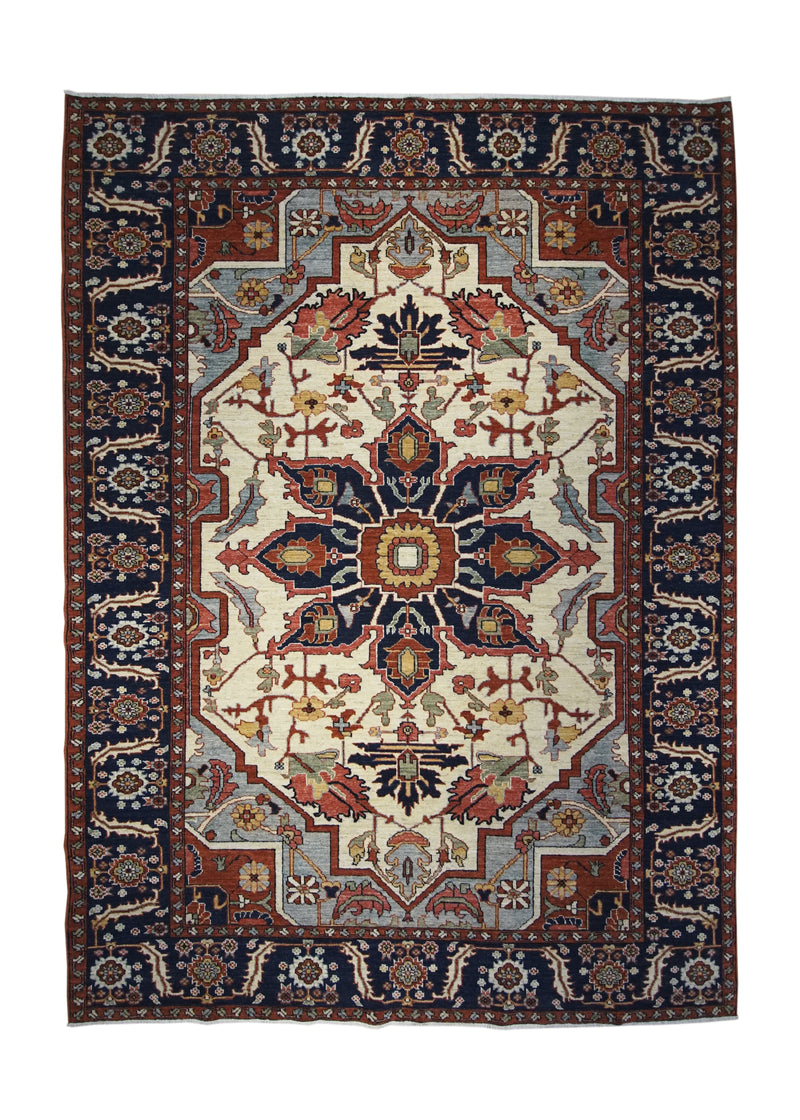 Oriental Rug Pakistani Handmade Area Transitional Tribal 6'4"x8'6" (6x9) Whites/Beige Blue Red Serapi Geometric Design #A29975