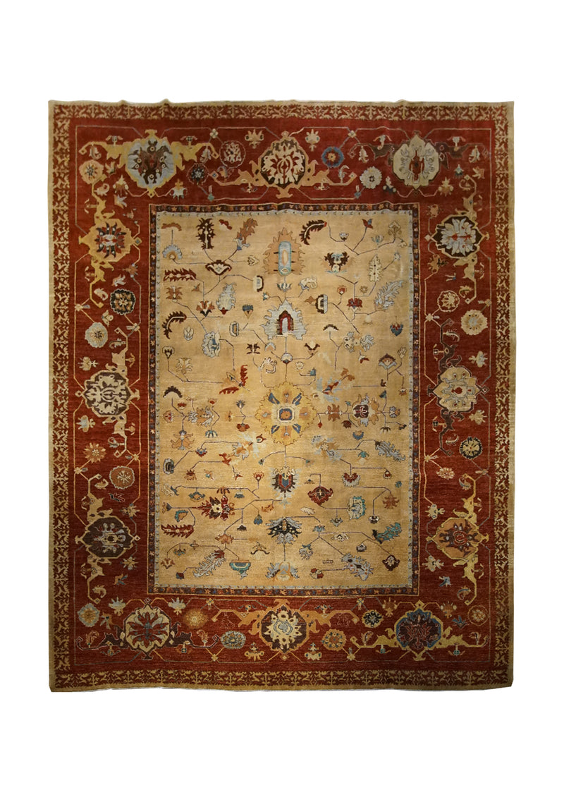 Oriental Rug Pakistani Handmade Area Transitional Tribal 10'3"x12'11" (10x13) Yellow/Gold Red Bakhshayesh Geometric Design #A29979