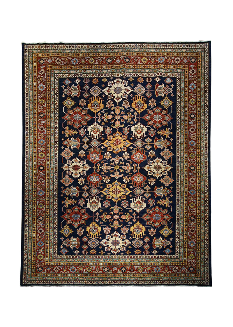 Oriental Rug Pakistani Handmade Area Transitional Tribal 8'0"x10'1" (8x10) Blue Red Kazak Geometric Design #A30009