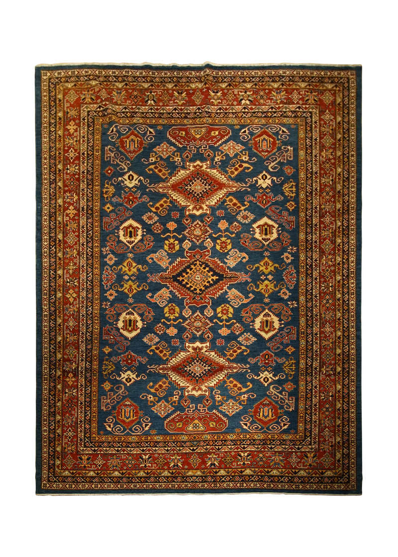 Oriental Rug Pakistani Handmade Area Transitional Tribal 8'5"x10'5" (8x10) Blue Red Kazak Geometric Design #A30013