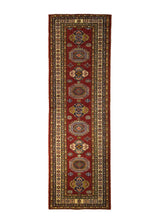 Oriental Rug Pakistani Handmade Runner Transitional Tribal 2'9"x8'7" (3x9) Red Whites/Beige Kazak Geometric Design #A30025