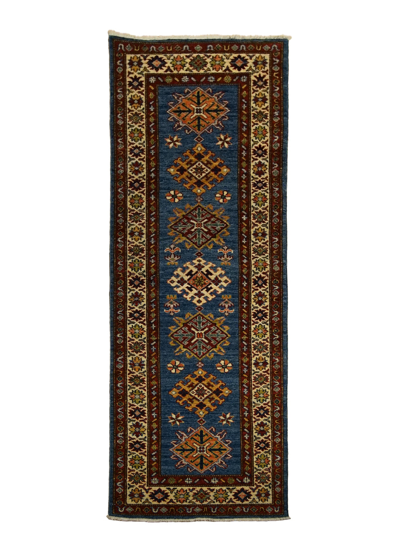 Oriental Rug Pakistani Handmade Runner Transitional Tribal 2'1"x5'8" (2x6) Blue Kazak Geometric Design #A30050