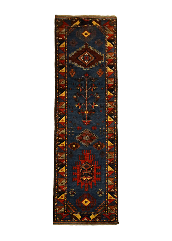 Oriental Rug Pakistani Handmade Runner Transitional Tribal 2'10"x10'4" (3x10) Blue Multi-color Baloch Geometric Design #A30056