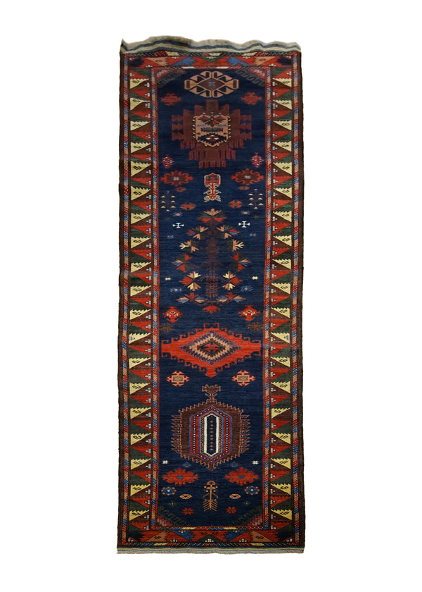 Oriental Rug Pakistani Handmade Runner Transitional Tribal 3'3"x13'9" (3x14) Blue Multi-color Red Baloch Geometric Design #A30057