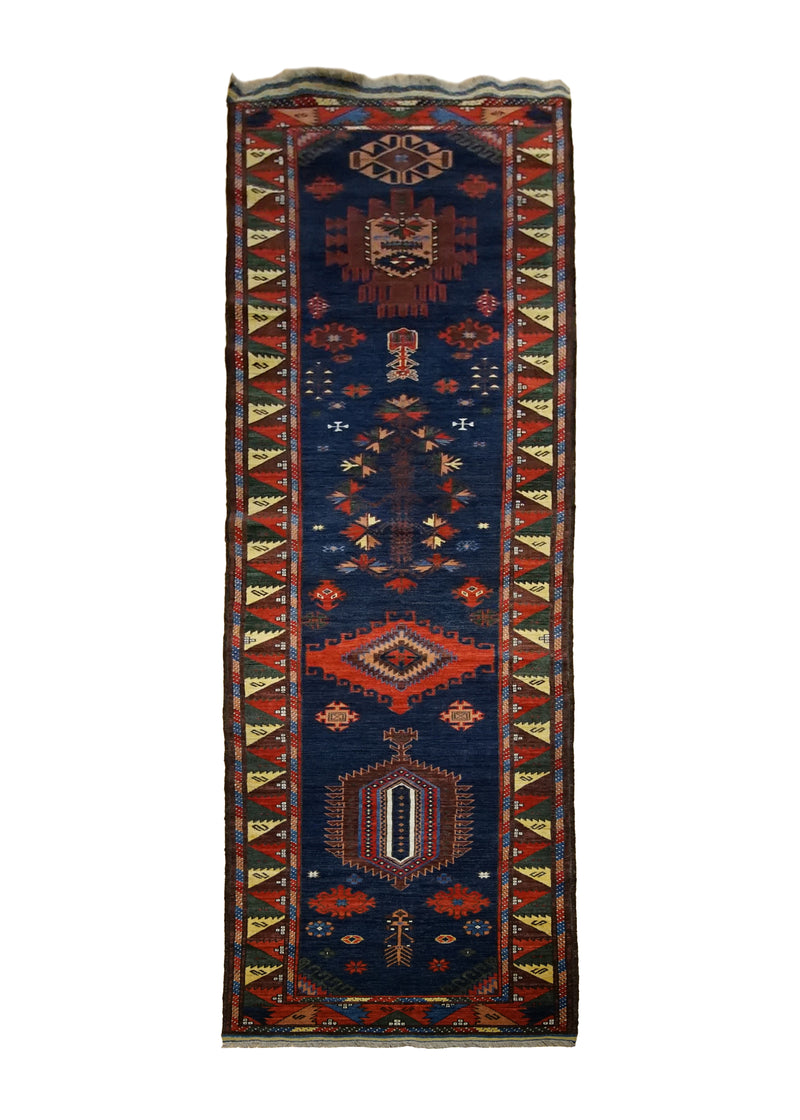 Oriental Rug Pakistani Handmade Runner Transitional Tribal 3'3"x13'9" (3x14) Blue Multi-color Red Baloch Geometric Design #A30057