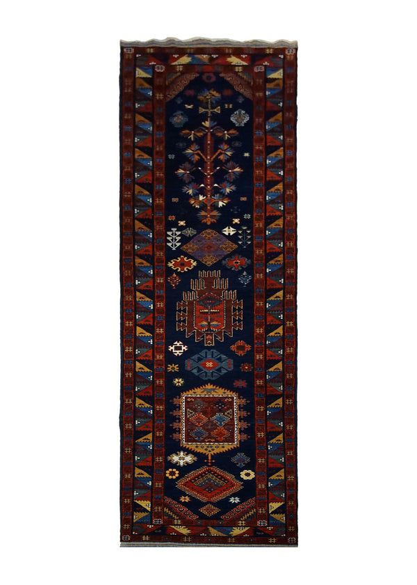 Oriental Rug Pakistani Handmade Runner Transitional Tribal 3'5"x13'7" (3x14) Blue Multi-color Baloch Geometric Design #A30078