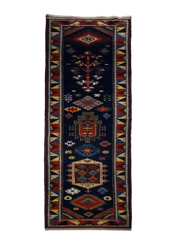 Oriental Rug Pakistani Handmade Runner Transitional Tribal 3'1"x13'8" (3x14) Blue Multi-color Baloch Geometric Design #A30083