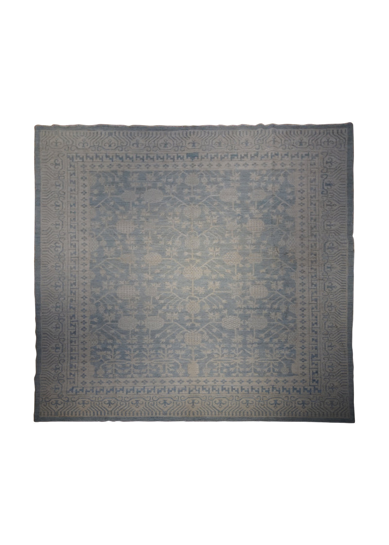 Oriental Rug Pakistani Handmade Area Transitional Neutral 8'0"x9'10" (8x10) Blue Whites/Beige Silver Wash Khotan Pomegranate Design #A30091
