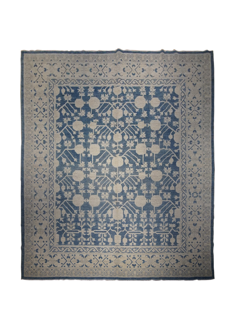 Oriental Rug Pakistani Handmade Area Transitional Neutral 8'3"x10'0" (8x10) Blue Whites/Beige Silver Wash Khotan Pomegranate Design #A30092