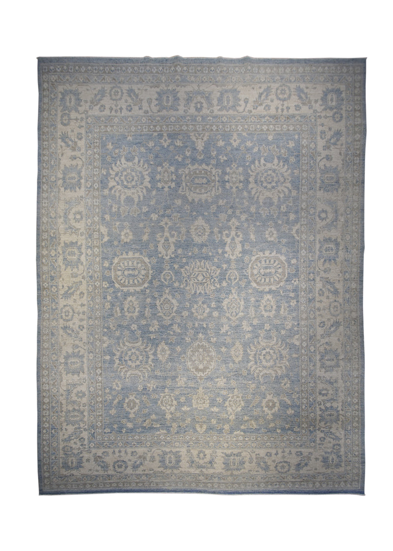 Oriental Rug Pakistani Handmade Area Transitional Neutral 8'10"x11'10" (9x12) Blue Whites/Beige Silver Wash Oushak Floral Design #A30142