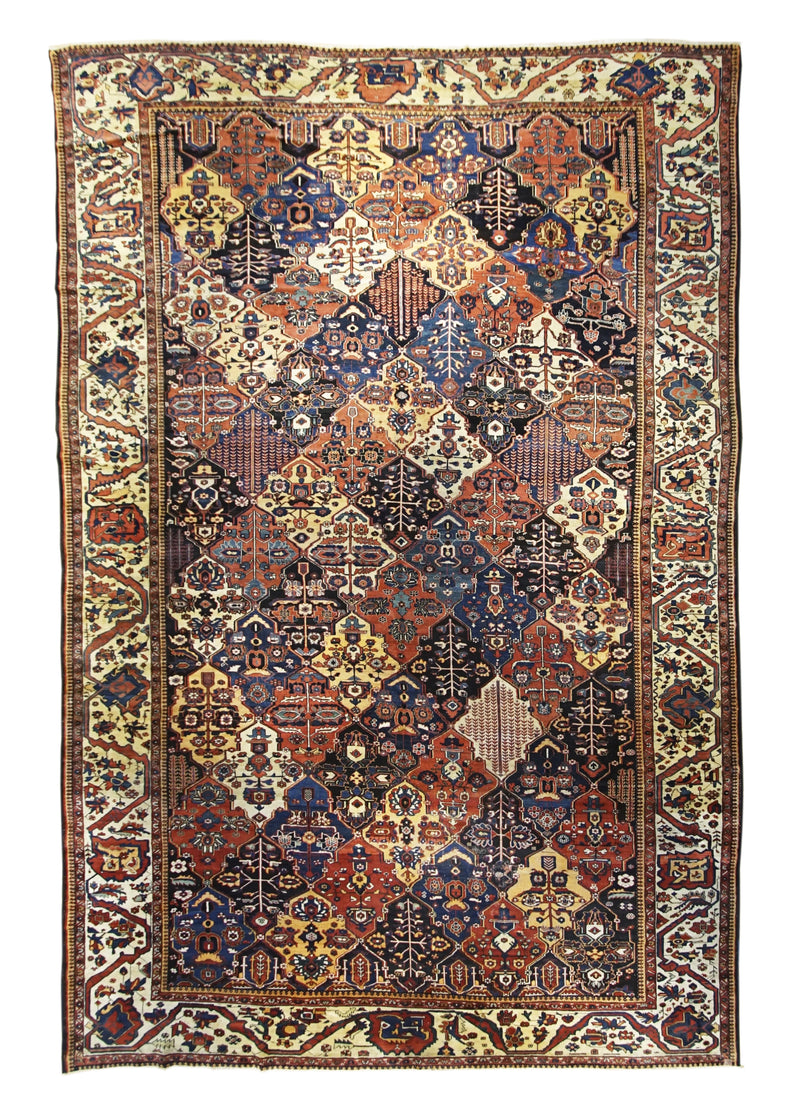 Persian Rug Bakhtiari Handmade Area Tribal Antique 12'9"x18'9" (13x19) Multi-color Whites/Beige Red Geometric Design #A30195