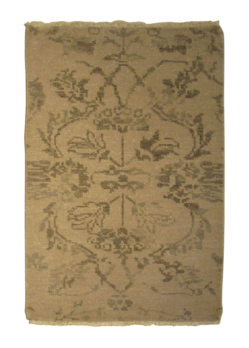 Oriental Rug Indian Handmade Area Modern 2'0"x3'0" (2x3) Whites/Beige Floral Abstract Design #A30221