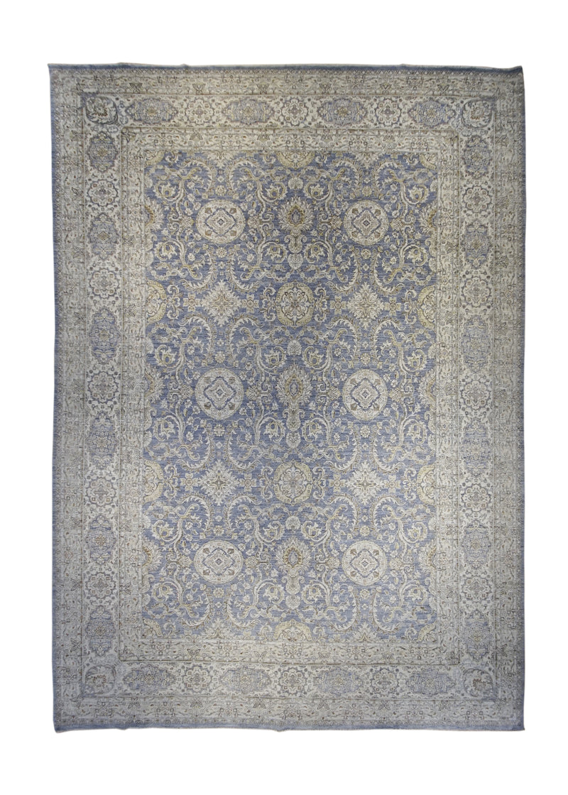 Oriental Rug Pakistani Handmade Area Transitional Neutral 9'11"x14'0" (10x14) Blue Whites/Beige Antique Washed Oushak Floral Design #A30226