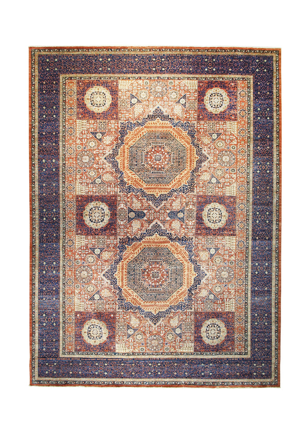 Oriental Rug Pakistani Handmade Area Transitional Tribal 9'11"x13'8" (10x14) Blue Red Mamluk Geometric Design #A30234