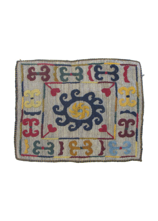Oriental Rug Pakistani Handmade Pillow Tribal 1'7"x1'7" (2x2) Whites/Beige Multi-color Suzani Geometric Design #A30263