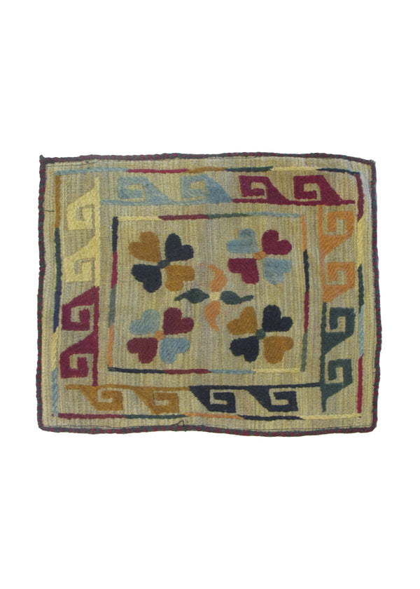 Oriental Rug Pakistani Handmade Pillow Tribal 1'7"x1'7" (2x2) Whites/Beige Multi-color Suzani Geometric Design #A30270