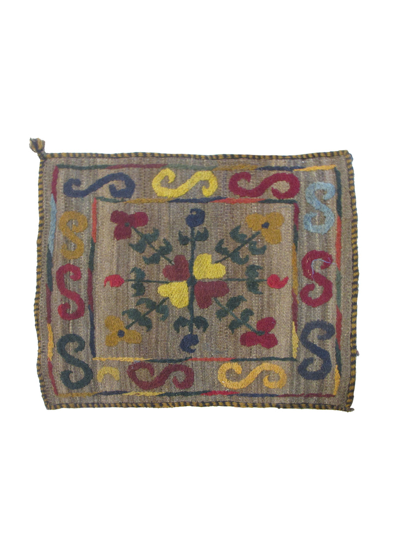 Oriental Rug Pakistani Handmade Pillow Tribal 1'7"x1'7" (2x2) Whites/Beige Multi-color Suzani Geometric Design #A30275