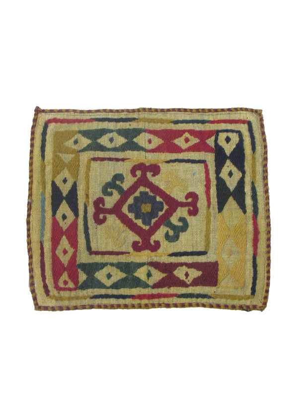 Oriental Rug Pakistani Handmade Pillow Tribal 1'7"x1'7" (2x2) Whites/Beige Multi-color Suzani Geometric Design #A30278