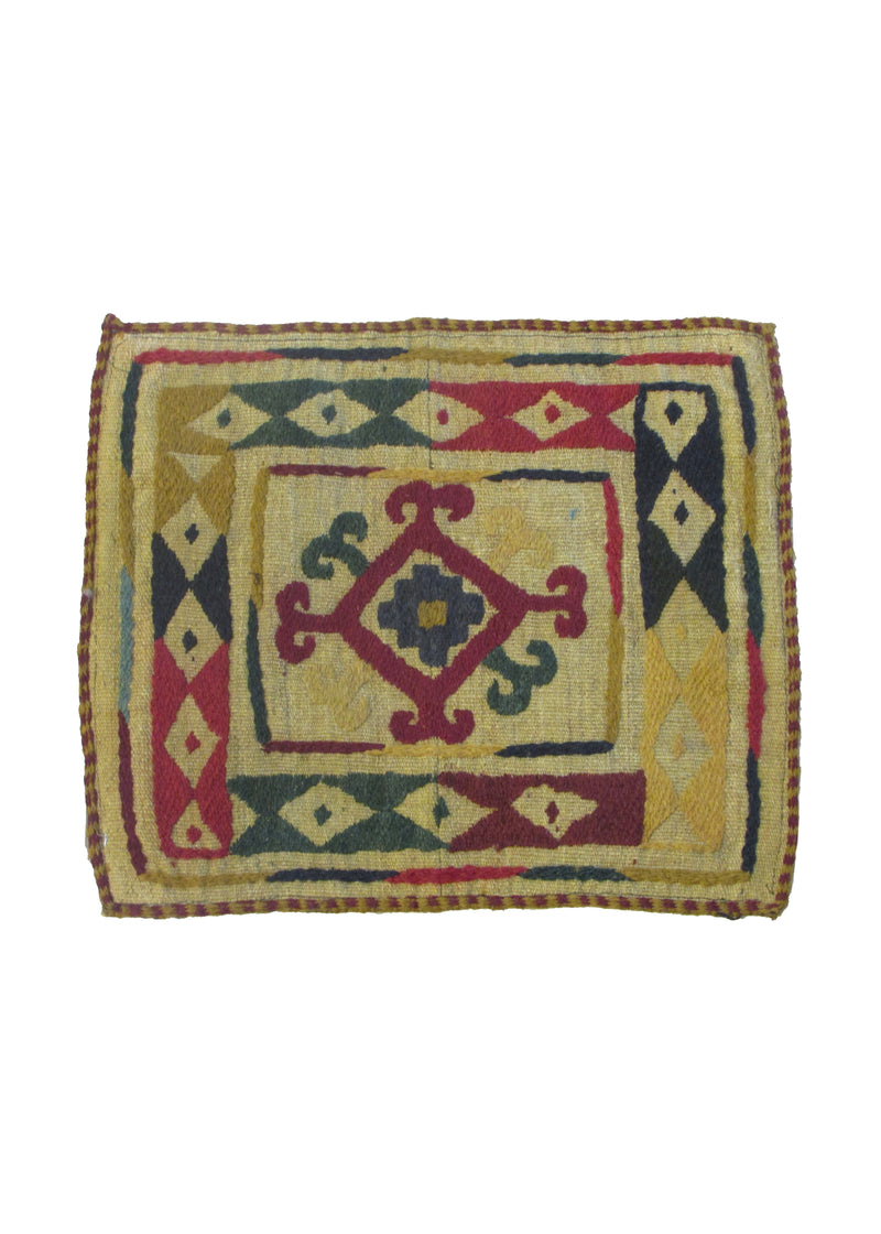 Oriental Rug Pakistani Handmade Pillow Tribal 1'7"x1'7" (2x2) Whites/Beige Multi-color Suzani Geometric Design #A30278