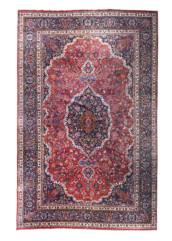 Persian Rug Mashhad Handmade Area Traditional Antique 11'5"x17'7" (11x18) Red Blue Floral Design #A30284