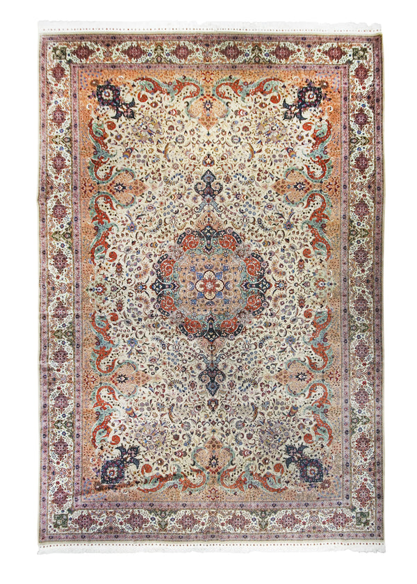 Persian Rug Tabriz Handmade Area Traditional 11'0"x16'10" (11x17) Whites/Beige Blue Floral Aalaabaaf Design #A30295