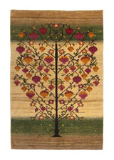 Persian Rug Gabbeh Handmade Area Tribal 3'6"x5'0" (4x5) Whites/Beige Green Tree of Life Gabbeh Design #A30299
