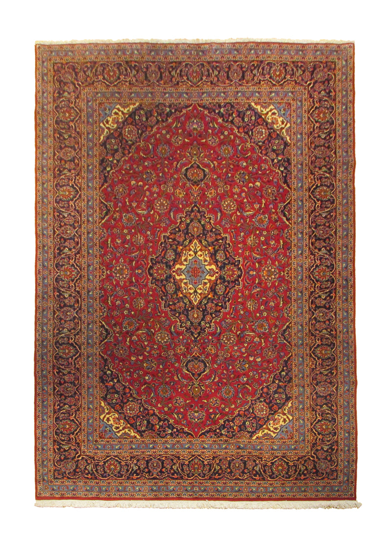 Persian Rug Kashan Handmade Area Traditional 6'10"x10'2" (7x10) Red Blue Toranj Mehrab Floral Design #A30303