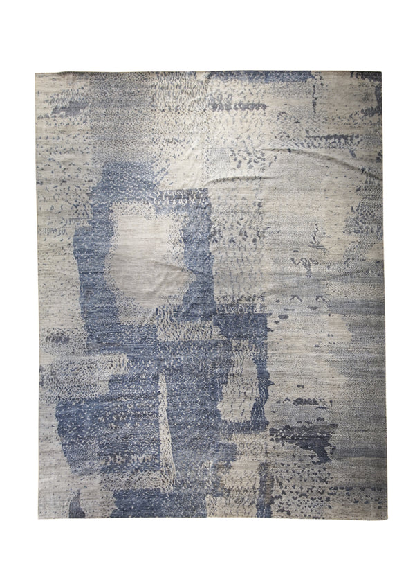 Oriental Rug Pakistani Handmade Area Modern Neutral 11'8"x15'2" (12x15) Whites/Beige Blue Gray Abstract Gabbeh Splatter Design #A30328