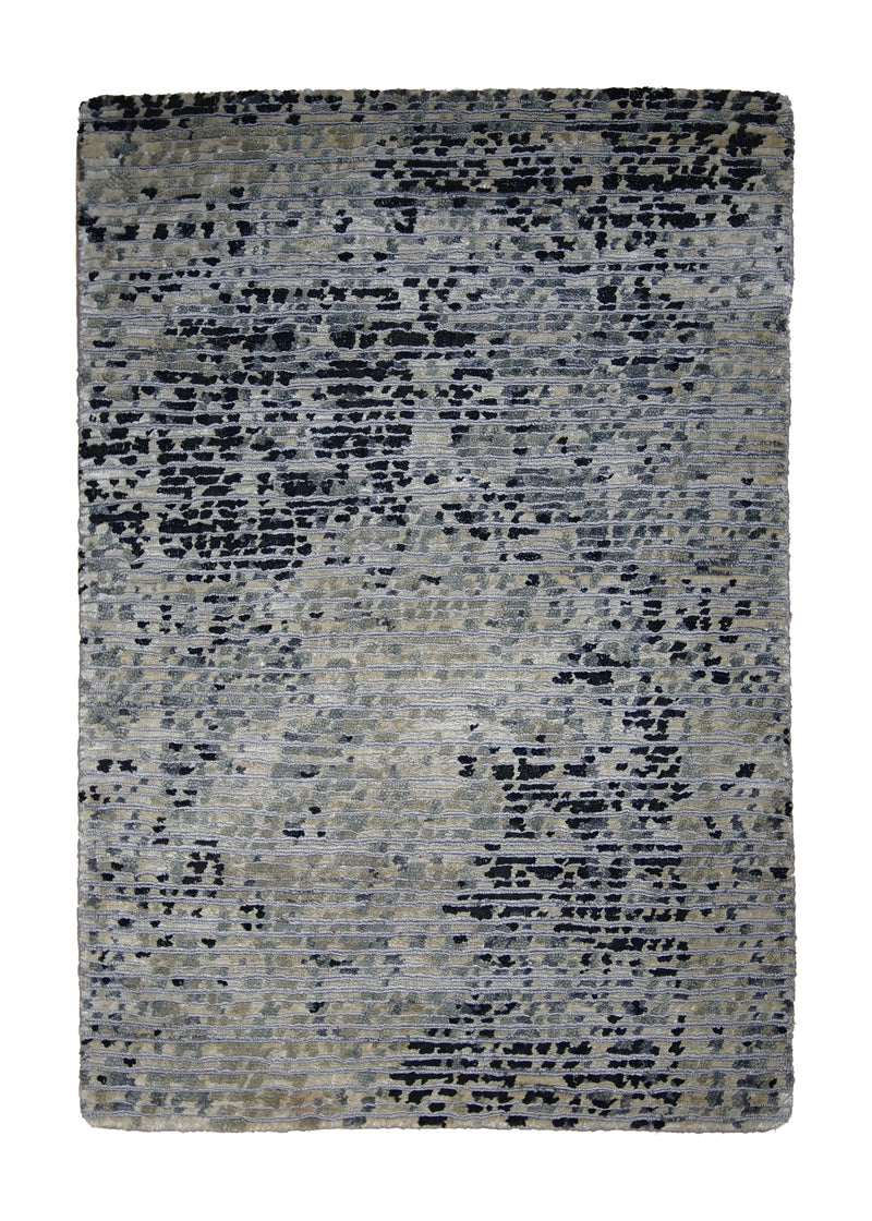 Oriental Rug Indian Handmade Area Modern 2'0"x3'0" (2x3) Gray Stripes Abstract Design #A30338